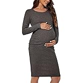 Smallshow Women's Knit Maternity Dress Long Sleeve Pregnancy Clothes