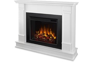 Real Flame Silverton 48” Electric Fireplace with Mantel for Living Room or Bedroom, Replaceable Fireplace Insert Heater, Realistic Log and Flame Effect, Remote Control, Timer, White