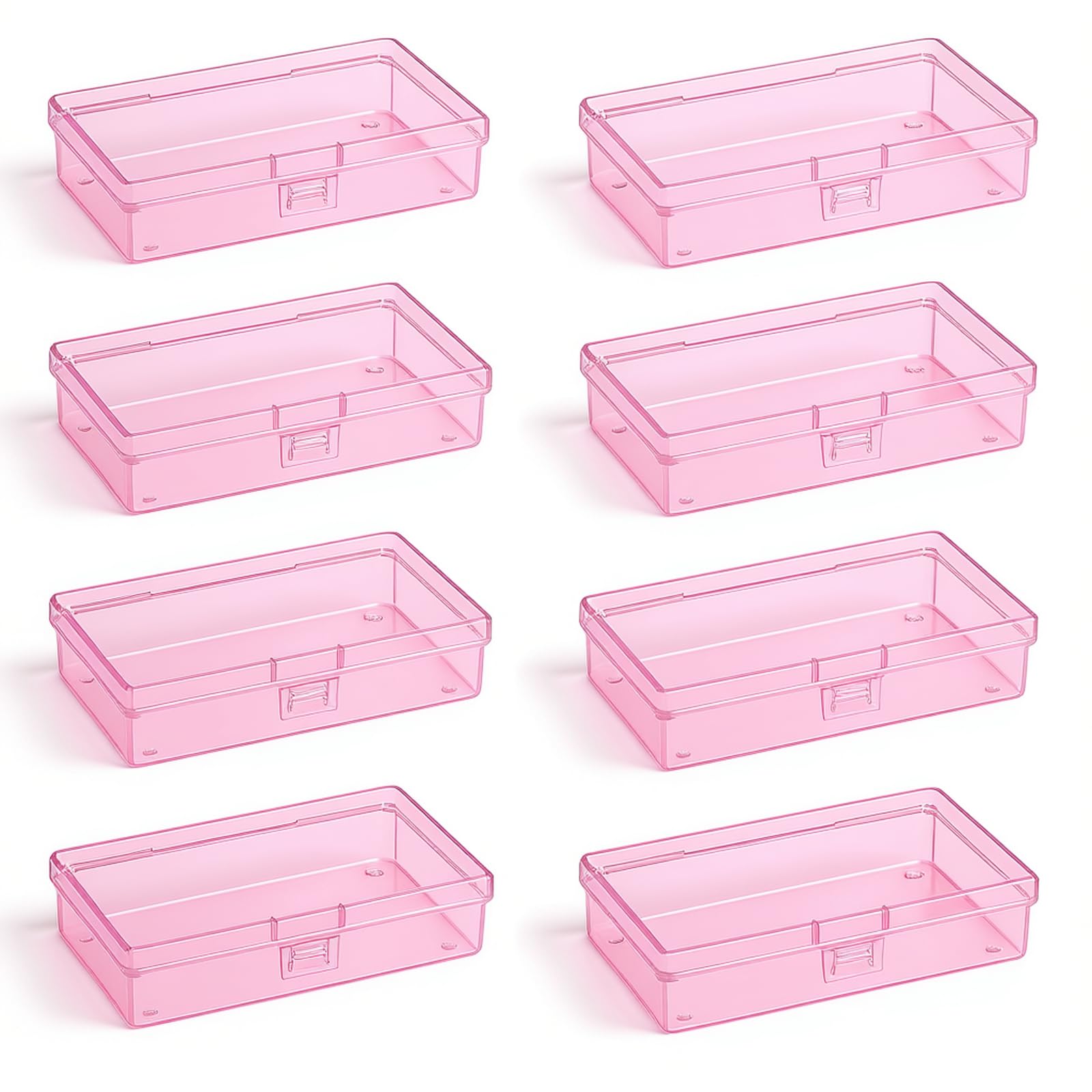 Goodma 8 Pieces Rectangular Empty Mini Plastic Organizer Storage Box Containers with Hinged Lids for Small Items and Other Craft Projects (135 x 80 x 30 mm, Pink)