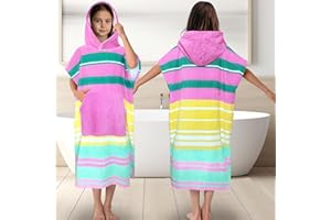 VOOVA & MOVAS Hooded Towel Robe for Girl Teens (8-14 Years,36"X26") | Premium 100% Cotton Oversized Poncho Towel for Big Kids | Super Absorbent Hooded Towel Dress for Pool, Beach, Bath & Swim | Striped Design