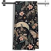 Nipil Mystical Gothic Witchy Floral Moth Moon Kitchen Towels, Vintage Boho Botanical Night Sky Dish Tea Towels, Dark Academia Cottagecore Hand Towels for Kitchen Bathroom, 16x24 Inch