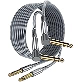 Elebase 1/4 Quarter Inch TRS Instrument Cable 10ft 2-Pack,Right-Angled to Straight 6.35mm Guitar Bass AMP Cord,6.3mm Male Stereo Audio Line for Electric Guitar,Bass,Keyboard,Mixer,Amplifier,Speaker