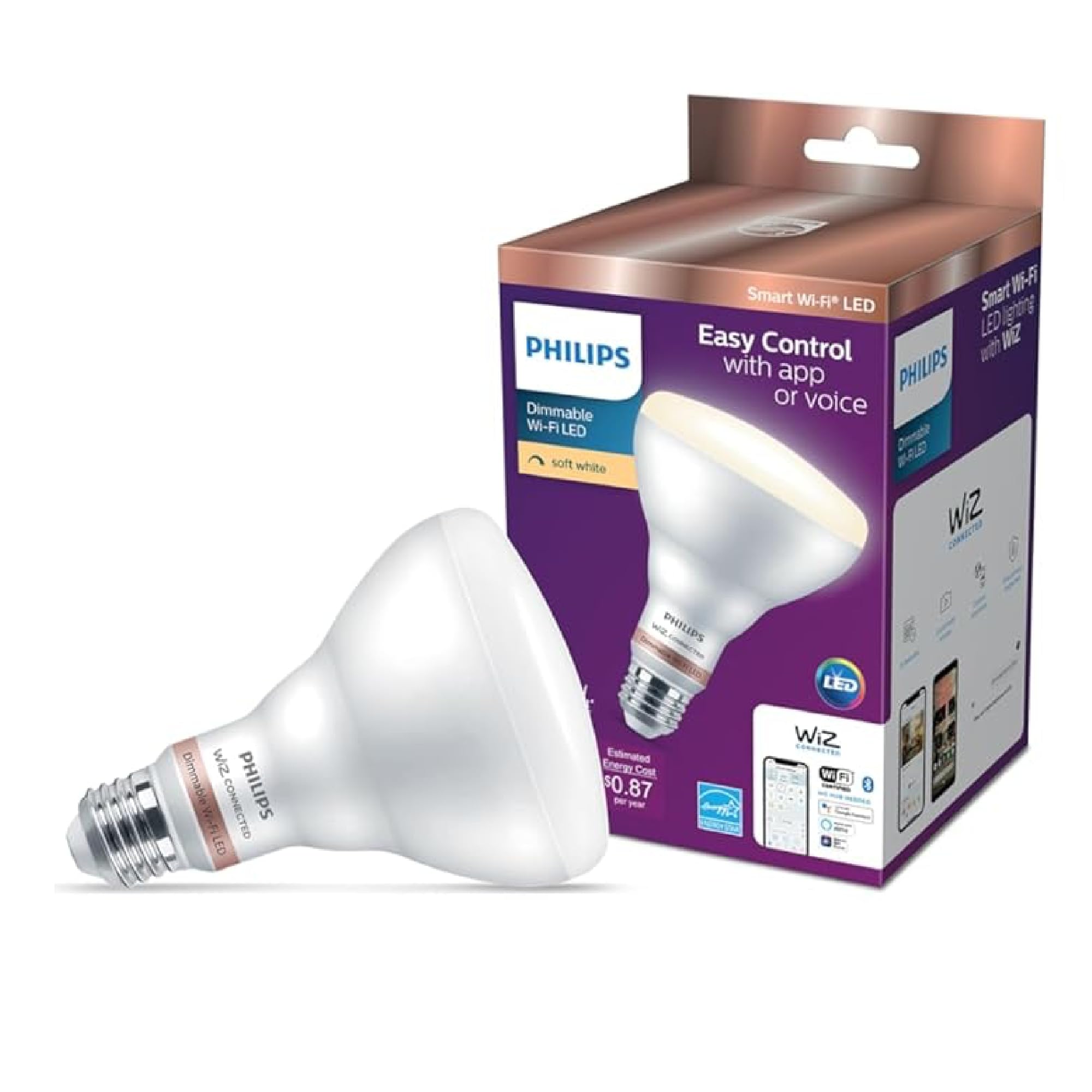 Photo 1 of Philips 65-Watt Equivalent BR30 LED Smart Wi-Fi Soft White (2700K) Light Bulb Powered by WiZ with Bluetooth (4-Pack)