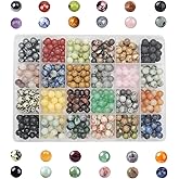 GangGangHao 480pcs Natural Round Stone Beads Genuine Real Stones Beading Loose Gemstone DIY for Bracelet Necklace Earrings Jewelry Making (8mm, 24 Color)