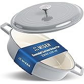 Misen 5.5 QT Braiser – Enameled Cast Iron Pan for Searing, Braising & Slow Cooking – No-Chip Enamel Coating – Extra-Wide Handles – Superior Heat Retention & Even Cooking - Gray