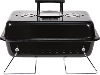 George Foreman Portable Charcoal BBQ, Lightweight, Foldable Legs, Black