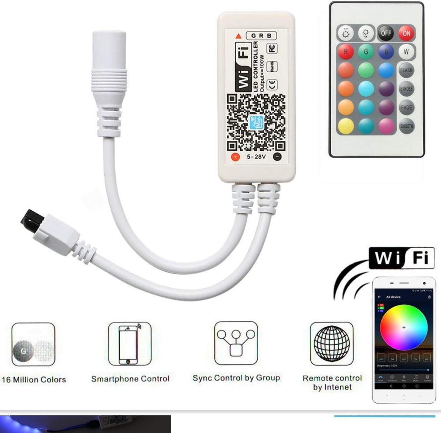 Mini RGB Led Strip Controller with Alexa, Wifi / App Controlled, Remote