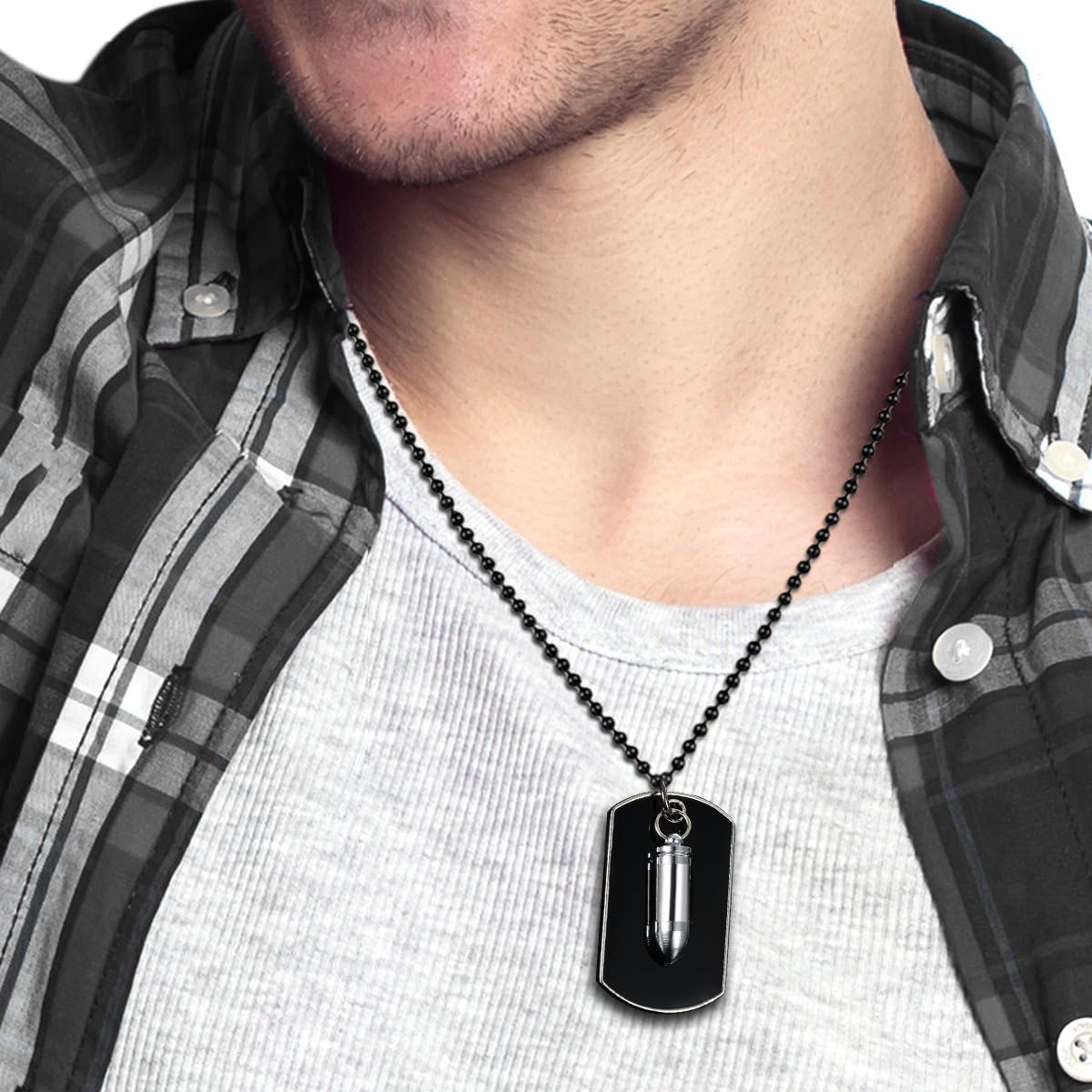 Oidea Mens High Polished Bullet Dog Tag Pendant Necklace,22 Inch Chain Icluded, silver - Image 5