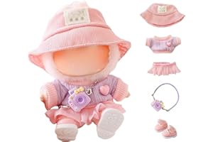 TOU-BEGUIN Clothes for Labubu Dolls Accessories, Stylish Kawaii Pink Outfit Set 5 Pieces Suitable for 15cm 17cm La bubu Doll, Doll Clothing Set Replacement (No Doll)