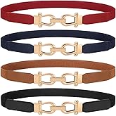 WERFORU 4 Pack Women Skinny Elastic Waist Belt Gold Buckle Stretchy Thin Belt for Jeans Dress