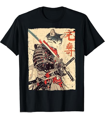 Amazon.com: Samurai Cat T-Shirt - Japanese Art Style Warrior