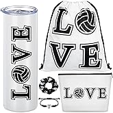 Yinder 5 Pcs Volleyball Gifts for Women Include Volleyball Tumbler Mug with Straw 17. 2'' Drawstring Bag Canvas Cosmetic Bag Adjustable Rope Bracelet Elastic Headband for Teen Women