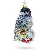 Festive Falcon on Snowy Branch Glass Christmas Ornament