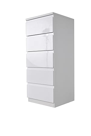 Ideal B Q Darwin 5 Drawer White High Gloss Narrow Chest Integrated