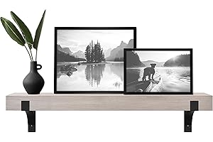 MCS Master & Co. Modern Floating Fireplace Mantel with Black Metal Brackets, Long Floating Shelves for Wall Décor, 48 inches, Gray Woodgrain