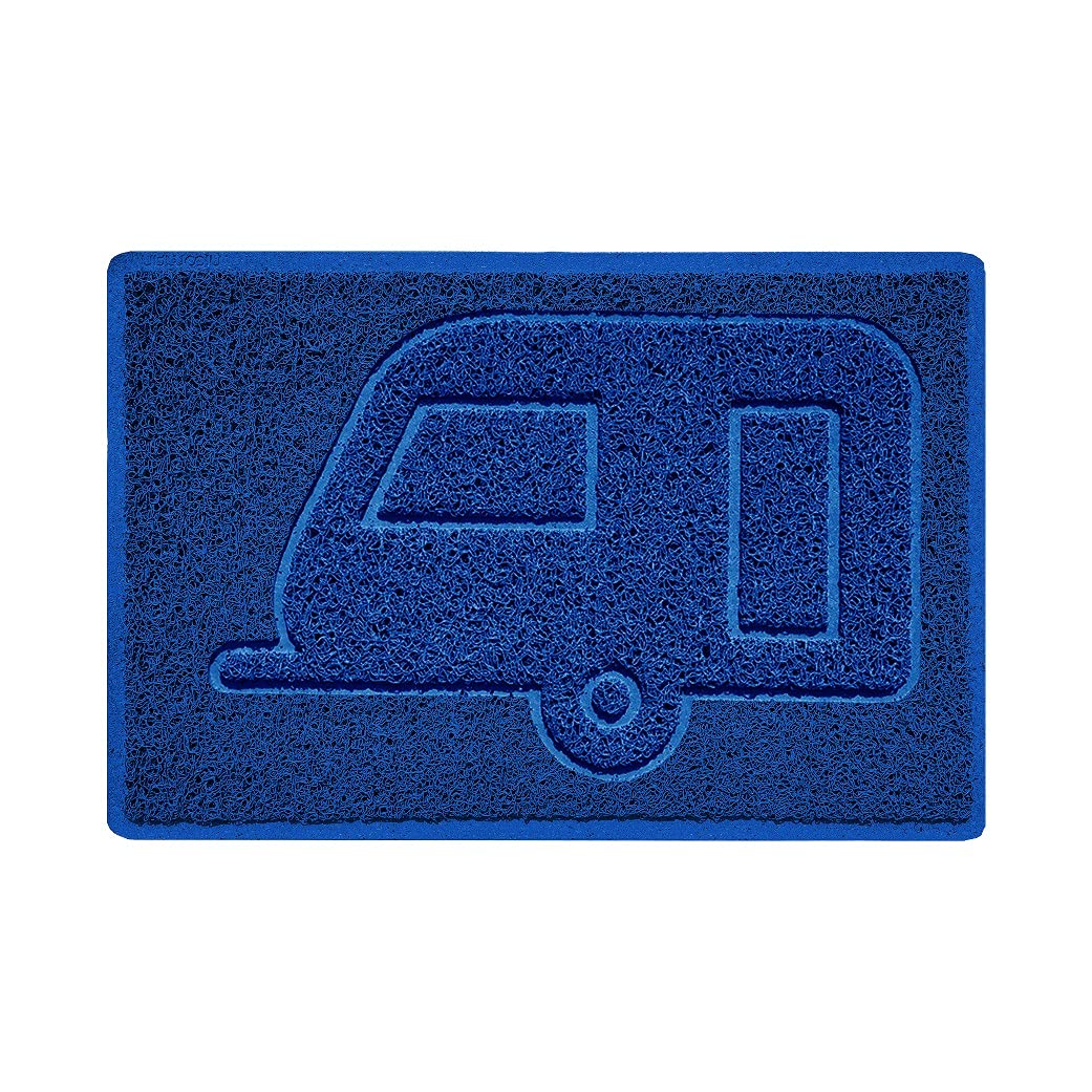 Nicoman CARAVAN Embossed Shape Door Mat Dirt-Trapper Jet-Washable Doormat-(Use Indoor or Sheltered Outdoor)- (60x40cm/23.6x15.7inches, Small) Blue