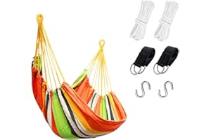 KPX Ourdoor Hanging Hammock Chair – Comfortable Tree Swing Chair Large Size 110X130cm（without Pillows） - 330 Lbs Weight Capacity (Orange)
