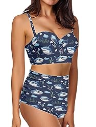 Howilath Women Bikini Set Blue Cartoon Sharks