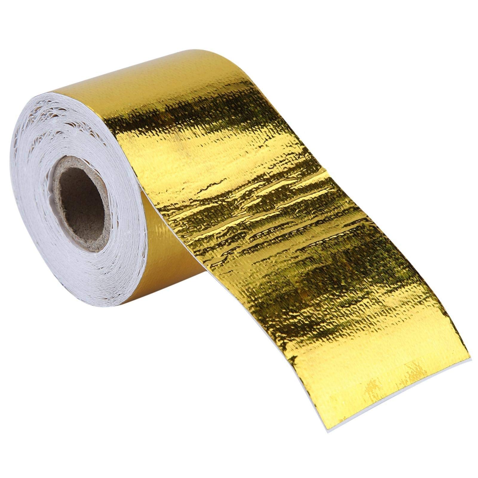 Heat Reflective Tape, Fydun 1 Roll Car Aluminum Foil Self Adhesive Reflective Heat Shield Wrap Tape Aluminum Foil Tape for HVAC Duct Pipe Insulation (Gold 10M*5Cm)
