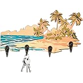 Yweeychain Beach Style Wooden Key Holder for Wall - Small Compact Key Rack Wall Mount with Hooks, Wood Entryway Wall Decor for Home Keys, Car Keys & Dog Leash