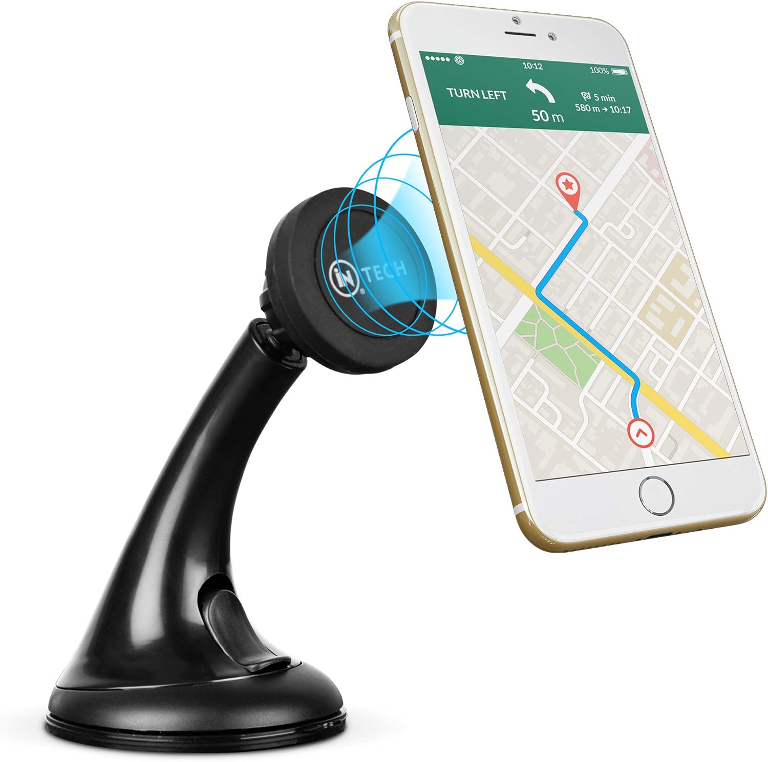 iN-TECH Universal Magnetic Phone Mount Car Cradle Easy Hands Free Navigation Compatible with Android and Apple Smartphones iPhone 11 Pro - Image 4