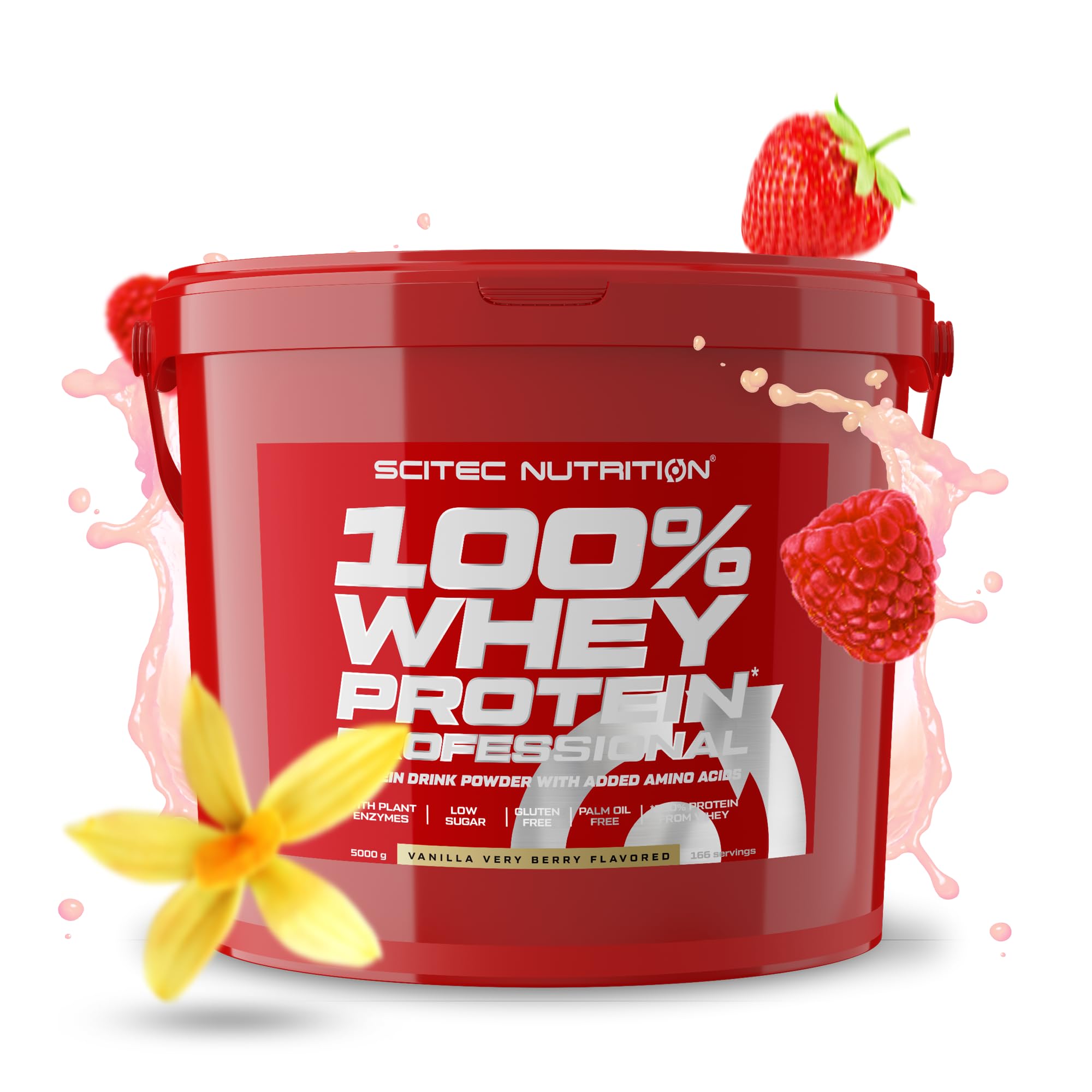 Scitec Nutrition 100% Whey Protein Professional – Enhanced with Extra Amino Acids & Digestive Enzymes – Gluten-Free – Palm Oil Free, 5 kg, Vanilla-Very Berry