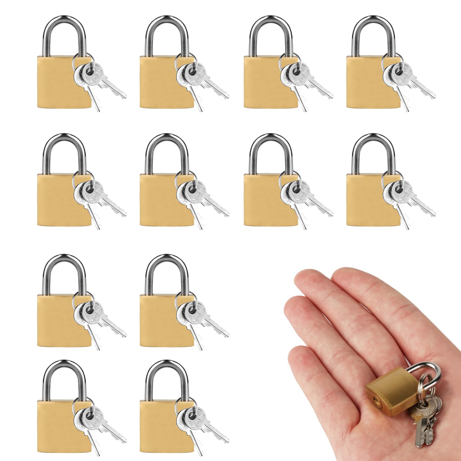 Photo 1 of 12-Pack 20mm Antique Brass D-Shaped Keyed Padlocks - Decorative & Secure Locks with Hardened Alloy Core for Luggage, Gym Lockers, Gift Boxes, Storage & Travel. Compact for Backpacks/Security Cases