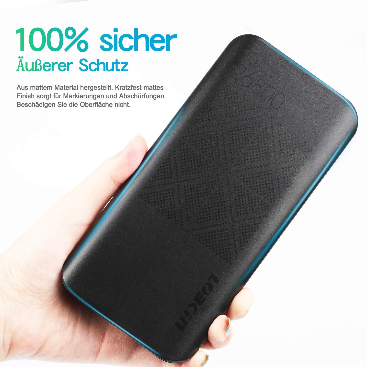 LOBKIN Tragbares Ladegerät 26800mAh 18W Hohe Kapazität Externer Akku, PD3.0&QC3.0 Schnell Wiederaufladbar Power Bank, Typ C Tragbares Telefon Ladegerät für Smartphone, iPad und Tablet