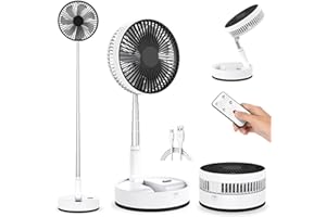 LIPETY Foldable Oscillating Standing Fan with Remote, 8" Portable Table Quiet Fan, 7200mah Rechargeable USB C Folded Floor Fan, Pedestal Fans for Room Bedroom Office Camp Travel