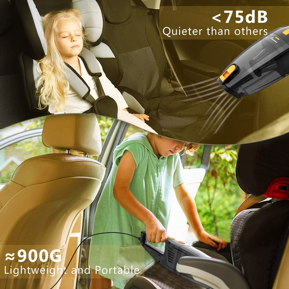 Foxnovo Car Vacuum Cleaner,DC 12V 120W High Power,Wet Dry Portable Handheld Auto Vacuum Cleaner for Car with 14.8ft Cable,Stainless Steel Filter,Carry Bag