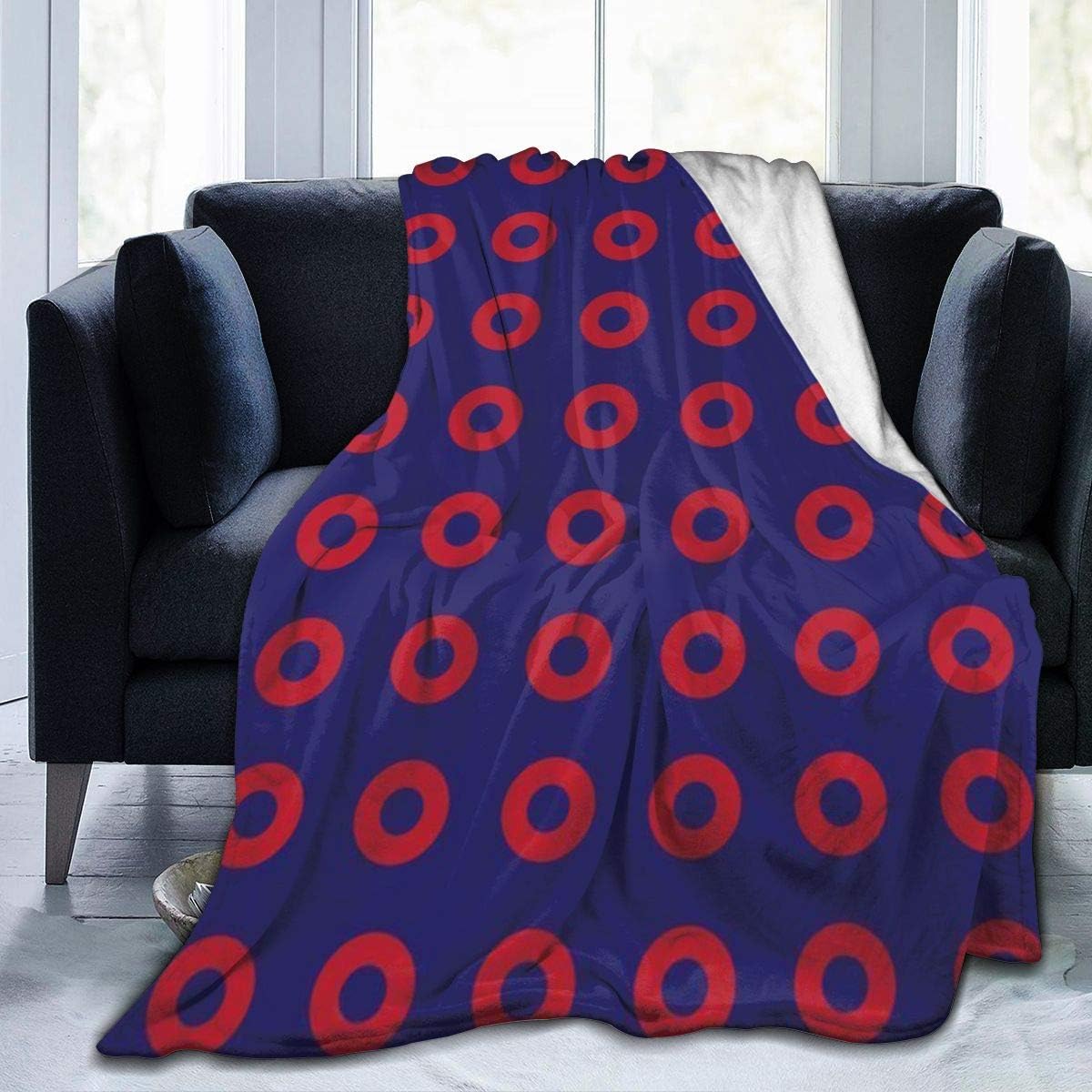 Phish Red Donut Circles On Blue Sherpa Fleece Blanket Throw for Home Office Travel Couch Sofa Chair Warm Cozy Fuzzy Blanket Gift