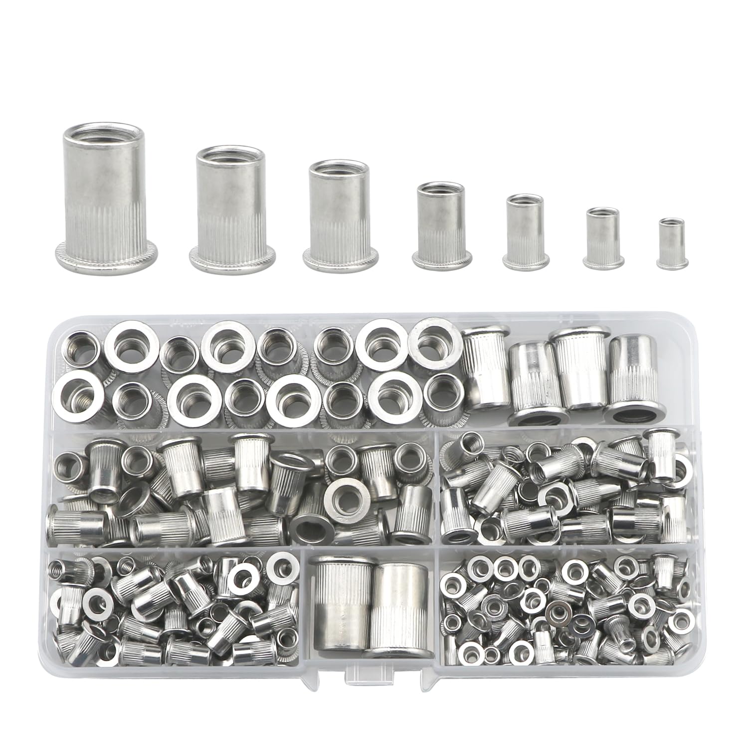 192 Pcs Rivet Nuts Kit,Threaded Insert Nut Riveter Set,Steel Rivnuts,Blind Rivet Nut Assortment For Metal, Wood,Aluminium(M3/M4/M5/M6/M8/M10/M12) (Silver)
