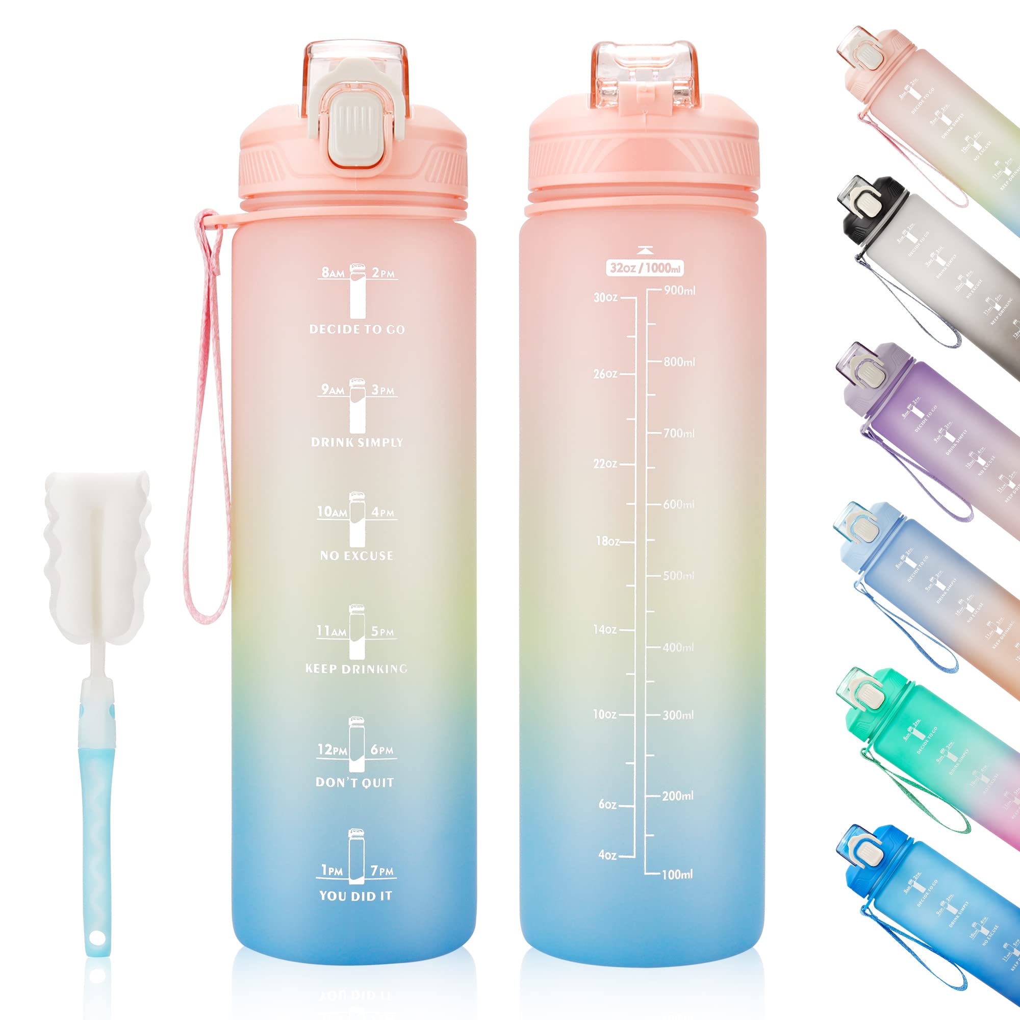 YC Kitchen Water Bottle with Time Marker - 1L Water Bottles with Straw, air up water bottle Leakproof & BPA Free Sports Water Bottle with Carry Strap for Fitness,Gym,and Outdoor Sports — image 1