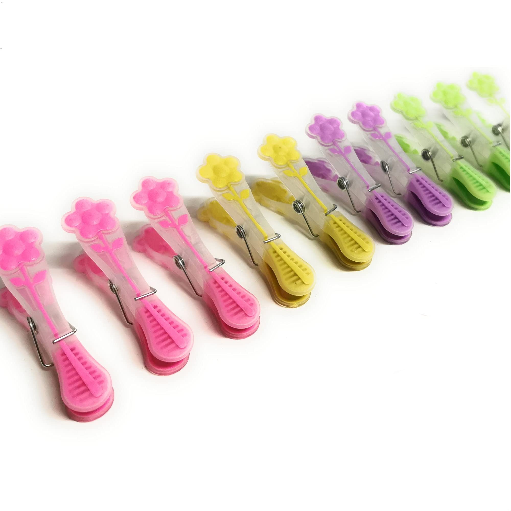 Kerafactum Clothes Peg Soft Clothes Pegs with Soft Grip in Set | Flower Clip for Laundry for Hanging Socks Beach Towel | Pegs Suitable for Peg Basket Flower Retro Style Pack of 10
