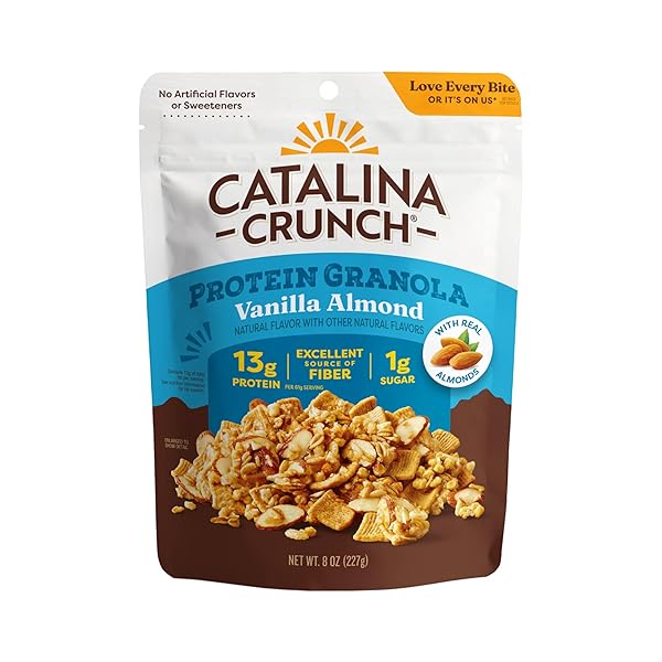 CATALINA CRUNCH PROTEIN GRANOLA – LOW SUGAR BREAKFAST CEREAL WITH 13G OF PROTEIN – GLUTEN FREE, KETO FRIENDLY – VANILLA ALMOND – 8 OZ. BAG (PACK OF 1)