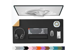 Aothia Office Desk Pad, Natural Cork & PU Leather Dual Side Large Mouse Pad, Laptop Desk Table Protector Writing Mat Easy Clean Waterproof for Office Work/Home/Decor (Black,31.5" x 15.7")