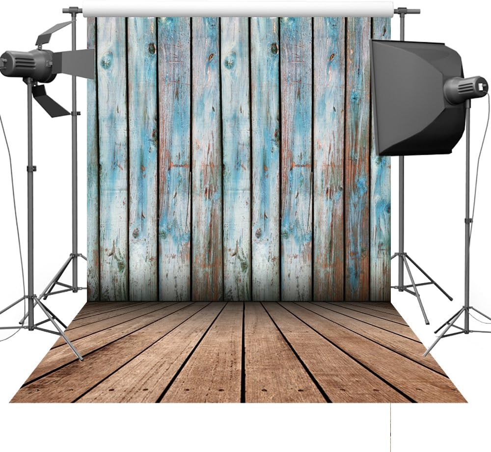 5x7ft Blue Wood Wall And Brown Wood Floor Photography Background for childrens backdrop D-2233