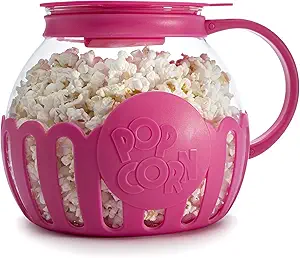 Ecolution Original Microwave Micro-Pop Popcorn Popper, Borosilicate Glass, 3-in-1 Lid, Dishwasher Safe, BPA Free, 3 Quart Family Size, Hot Pink