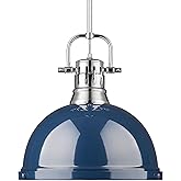 Golden Lighting Duncan 1-Light Pendant with Rod in Chrome with Matte Navy