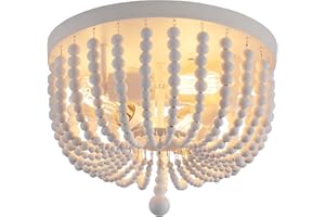 Q&S White Boho Beaded Chandeliers Flush Mount Ceiling Light,3-Lights Small Chandelier Light Fixture for Bedroom,Kitchen,Dining Room,Living Room,Stairway Gazebo