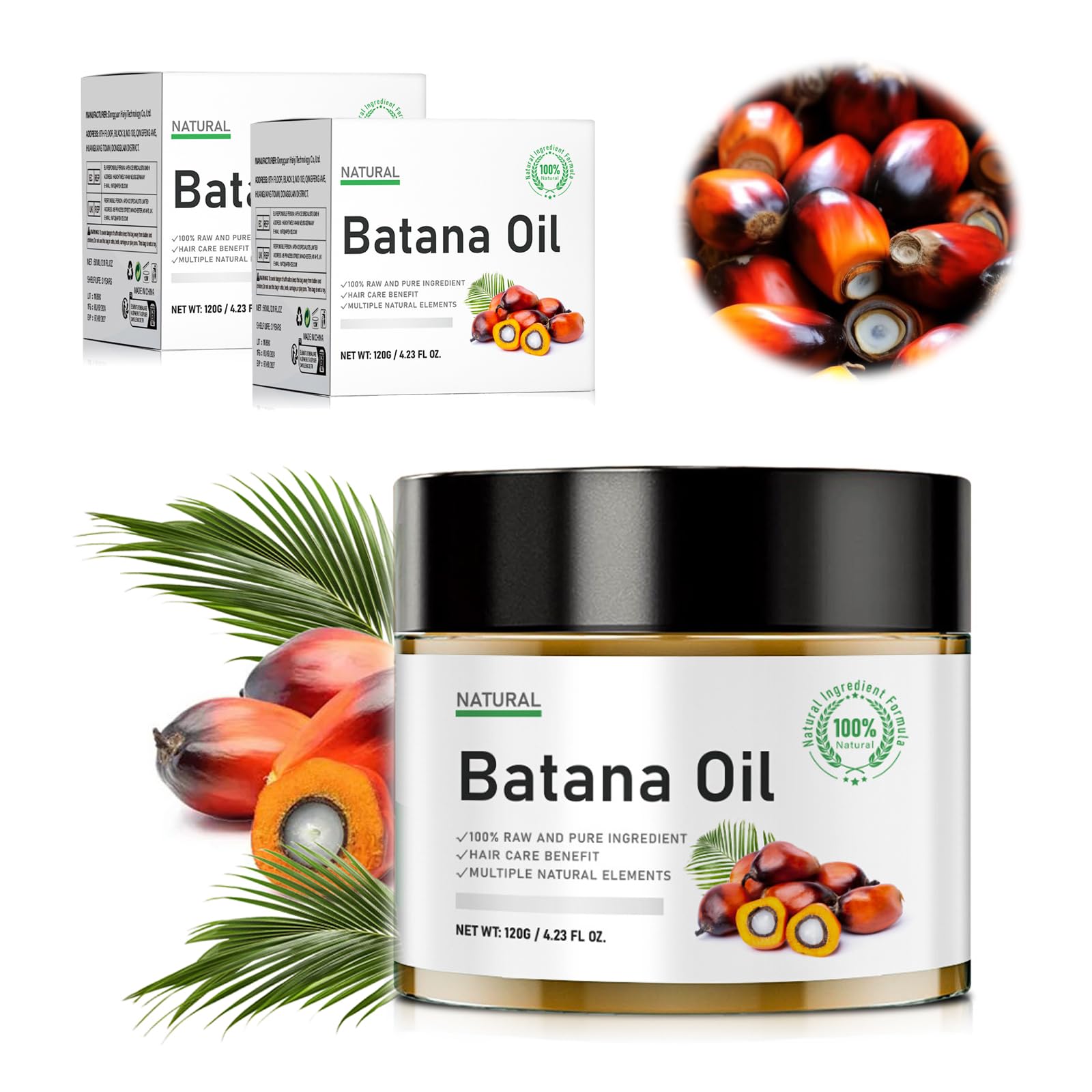 Batana Oil for Hair Growth, 100% Pure Natural Batana Oil from Honduras, Organic Batana Oil as Hair Mask, Promotes Hair Thickness and Prevent Hair Loss for Men & Women 120G 2-piece combo