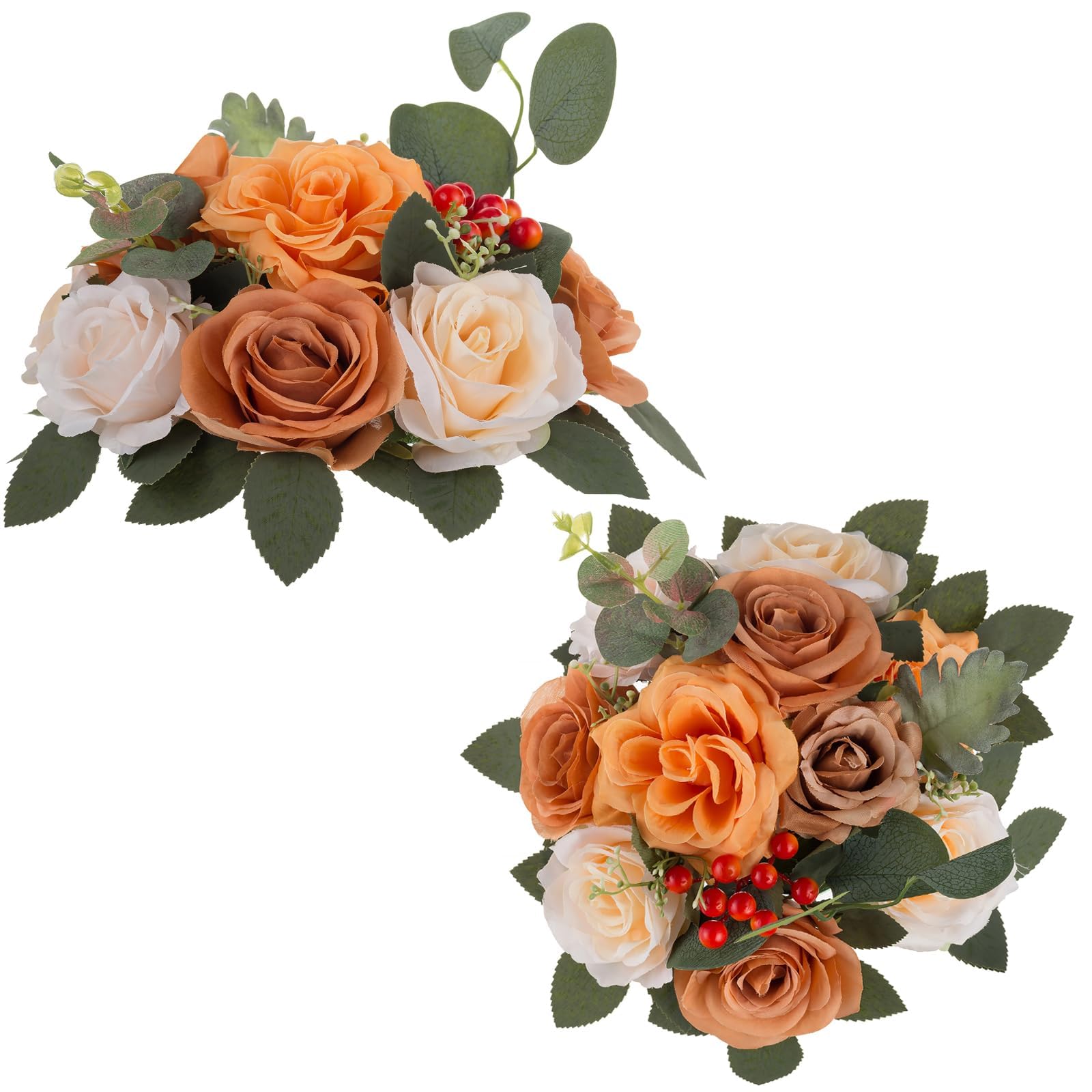 BLOSMON Artificial Flowers Ball Wedding Centerpieces 2 Pcs Terracotta Rose Artificial Flower Center Pieces Decoration for Table Silk Kissing Ball Faux Floral Arrangements for Home Party DIY Decor