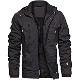 CHEXPEL Men's Thick Winter Jackets with Hood Fleece Lining Cotton Military Jackets Work Coats with Cargo Pockets Outwear