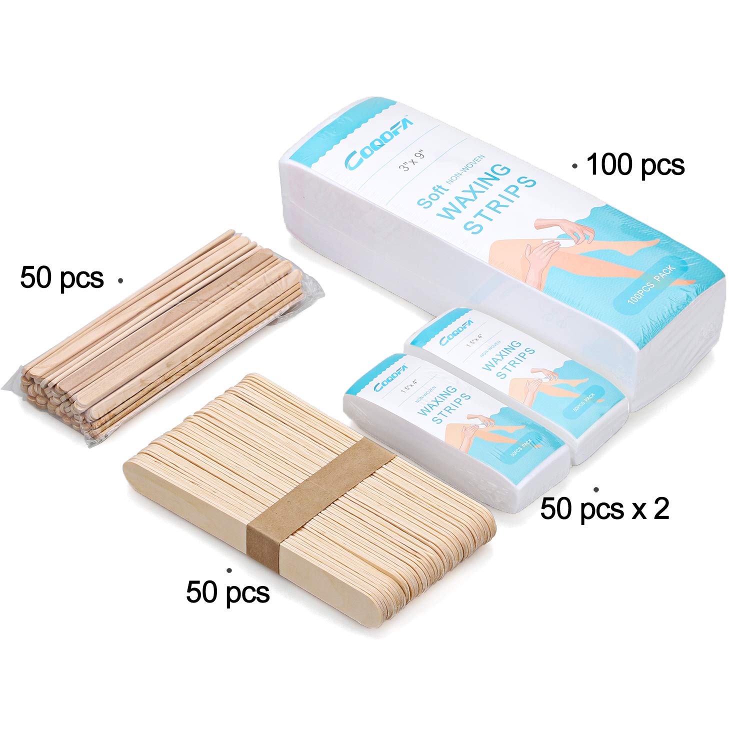 200 Pieces Non-Woven Hair Removal Wax Strips, Facial and Full Body Size (100 Large, 100 Small) & 100 Pieces Wooden Wax Applicator Sticks (50 Large, 50 Small)