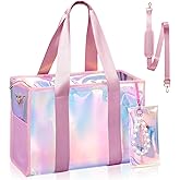 Beach Bag 26L Large Iridescent Waterproof Beach Tote Bag for Women with Zipper & Phone Pouch Sand/Tip-Proof Crossbody