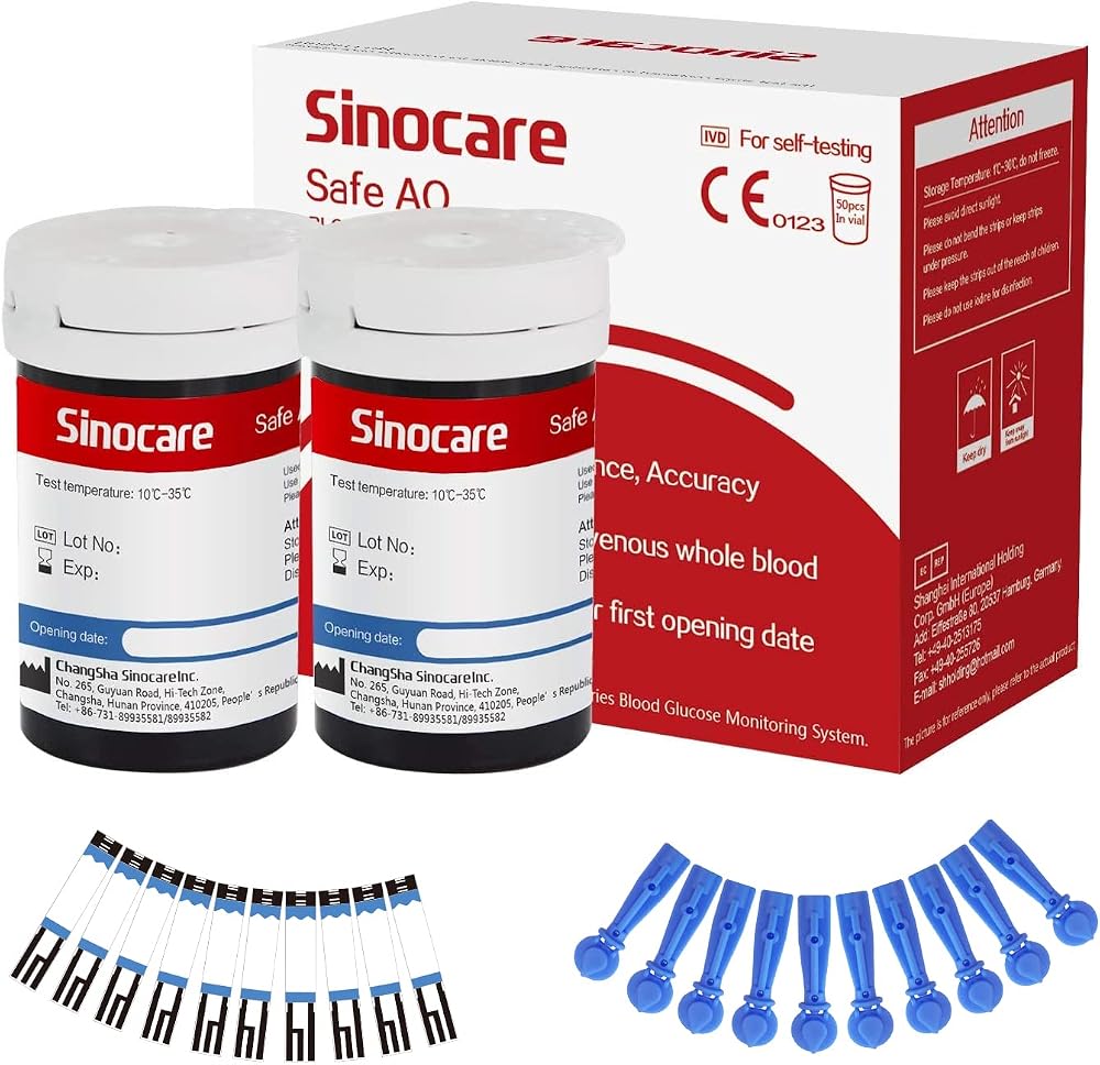 Sinocare Blood Glucose Test Strips 50pcs & Lancing Devices for AQ Meters