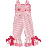 NEVUQO Toddler Baby Girl St Patricks Outfit Lucky Charm Romper Jumpsuit Shamrock Sleeveless Flared Overalls Bell Bottoms