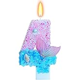 Mermaid Themed Birthday Candles, Number 4 Girls Glitter Birthday Party Supplies,Anniversary Party Decor,2.87 inch Cake Topper Decorations (Mermaid Themed, Number 4)