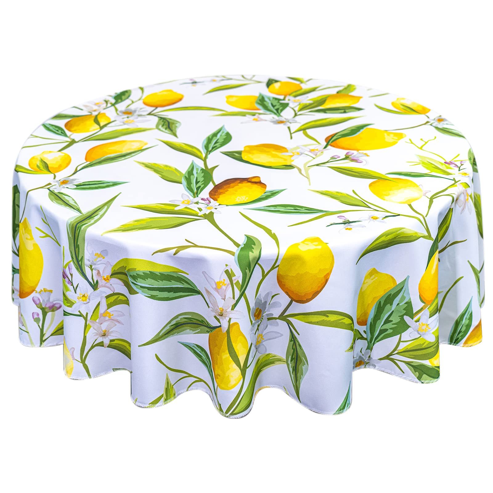 VVA Round Lemon Tablecloth Wipeable Waterproof Washable Resistant Polyester Lemon Tree Flowers Leaves Circular Table Cloth Cover for Dining Room Kitchen Birthday Parties Holiday Indoor Outside 50"