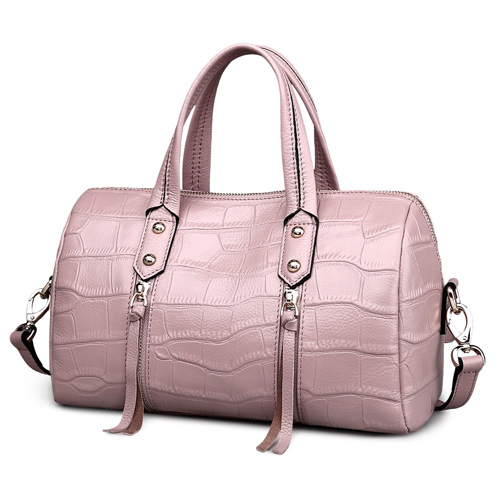 ZOOLER GLOBAL Women‘s Genuine Leather Handbags Large Space Fashion Purse Boston Bags Pink
